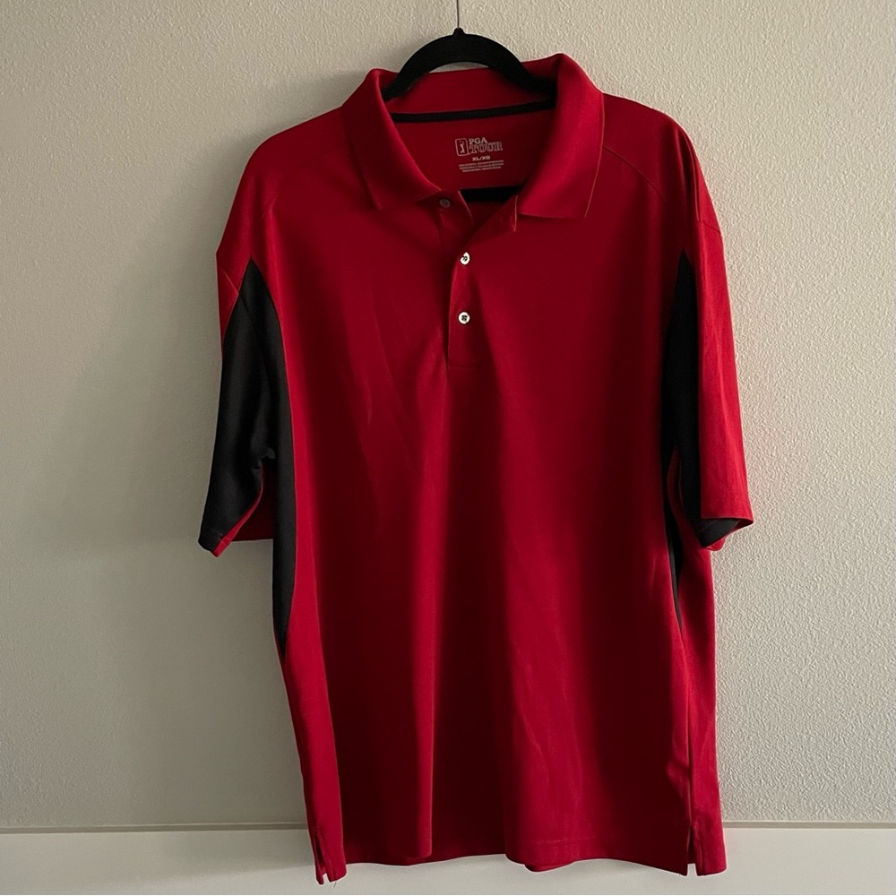 PGA Tour Men’s Red & Black Short Sleeve Golf Shirt (XL)